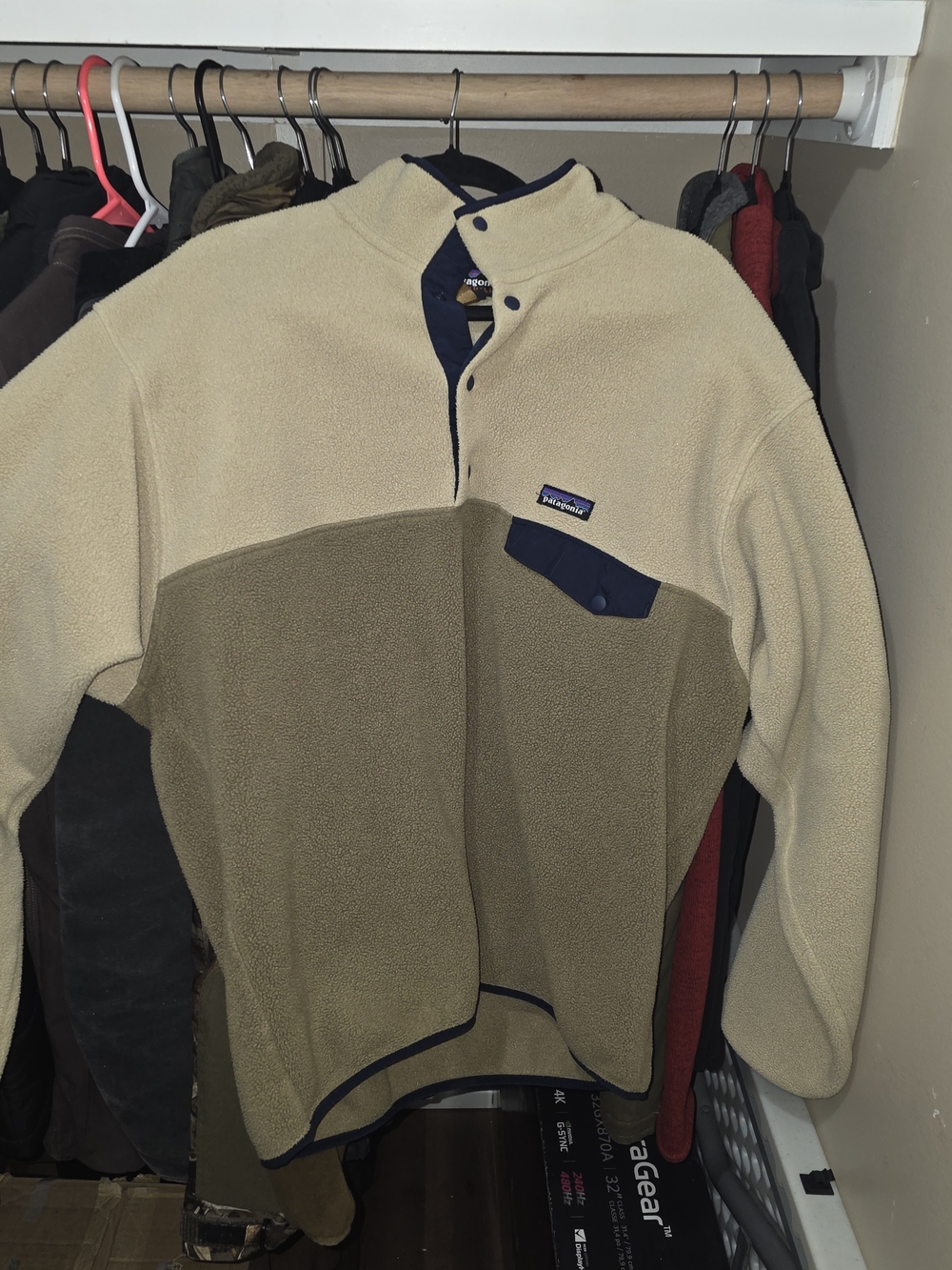 Patagonia Two-Tone Snap Fleece Pullover - Cream, Olive & Navy